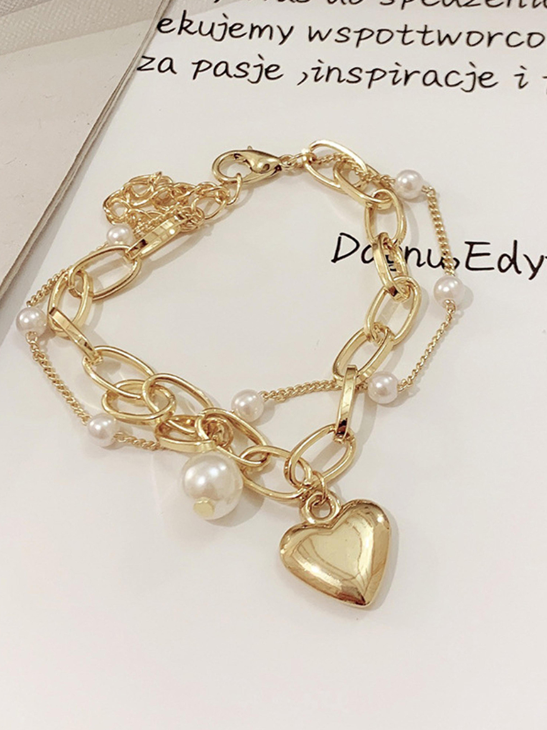 YouBella Jewellery Gold Plated Heart Shape Bracelet for Girls and Women (Gold) (YBBN_91787)